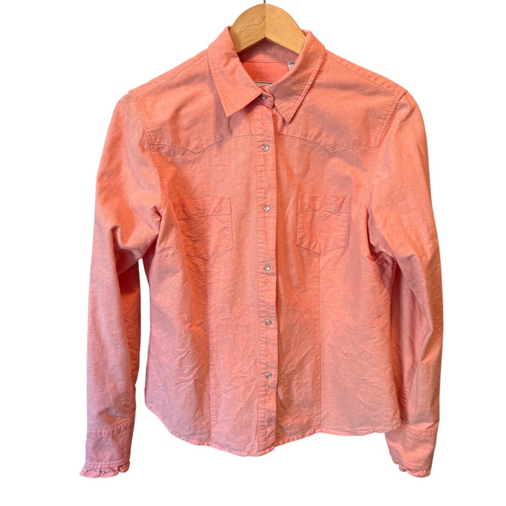 Roper Womens Coral Pink Western Snap Front Long Sleeve Shirt Ruffle Cuff L Rodeo